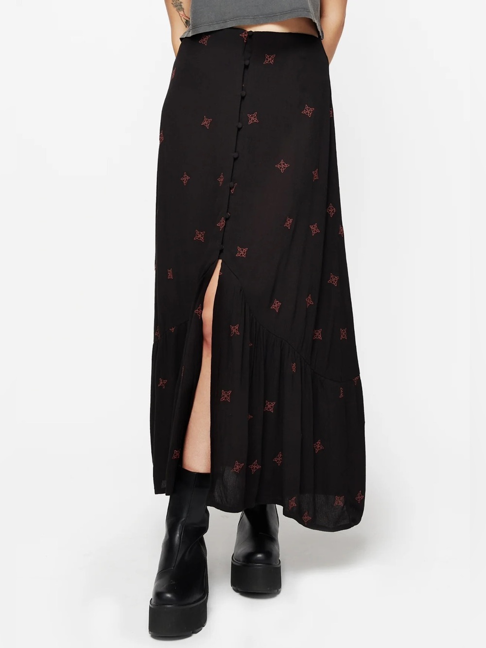 Disturbia Sublime Witches Knot Embroidered Button Down Midaxi Skirt